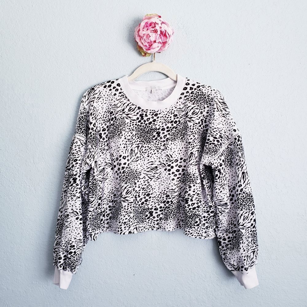 Joie White‎ and Black Animal Print Jeyne Cropped Sweatshirt